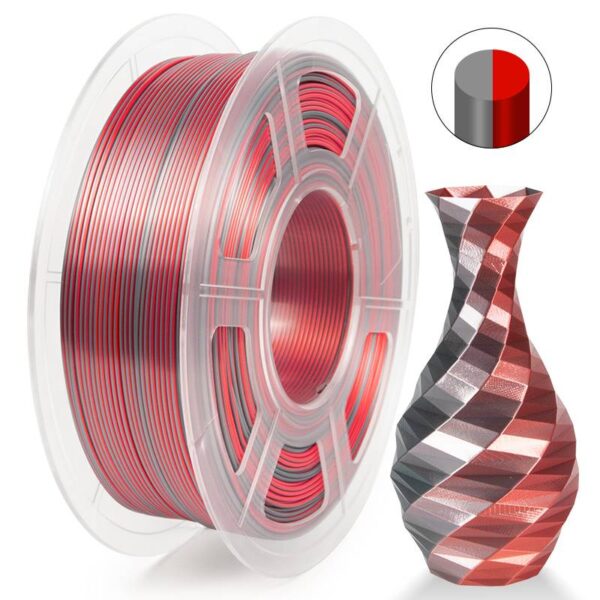 PRINT3DKW New Releases Dual Silk Color PLA filament 1 KG Red Silver