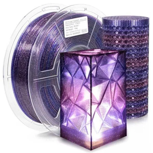 PRINT3DKW New Releases PLA transparent twinkling rainbow filament Transparent Twinkling Blue Purple