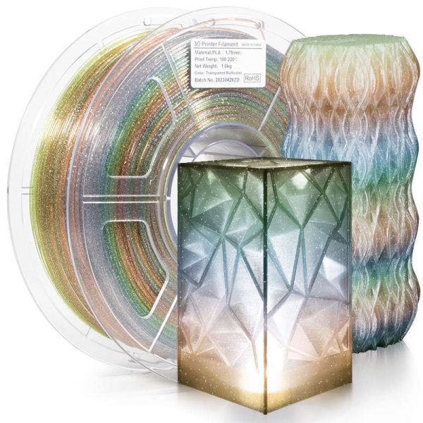 PRINT3DKW New Releases PLA transparent twinkling rainbow filament Transparent Twinkling Rainbow