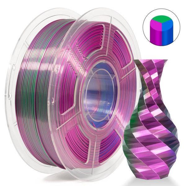 PRINT3DKW New Releases Tri Color Silk PLA filament 1 KG Purple Green Blue