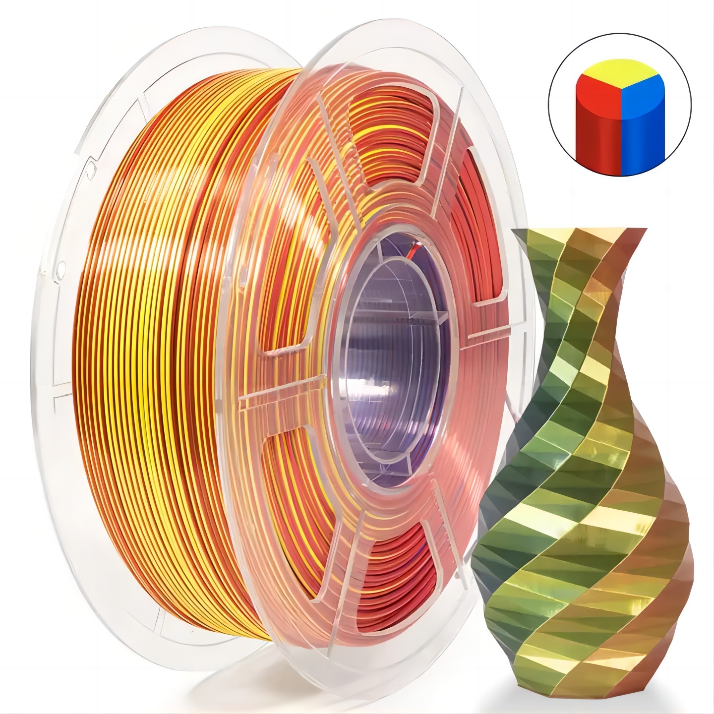 PRINT3DKW New Releases Tri Color Silk PLA filament 1 KG Red - Yellow - Blue
