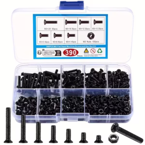 M3 Flat-Head Screw and Hex Nut Set, Including Black Countersunk Cross Screws, Bolts, and Nuts