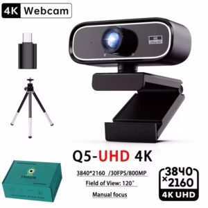 EXHQDR 4K USB Webcam with Manual Focus and 120 Degree Wide Angle