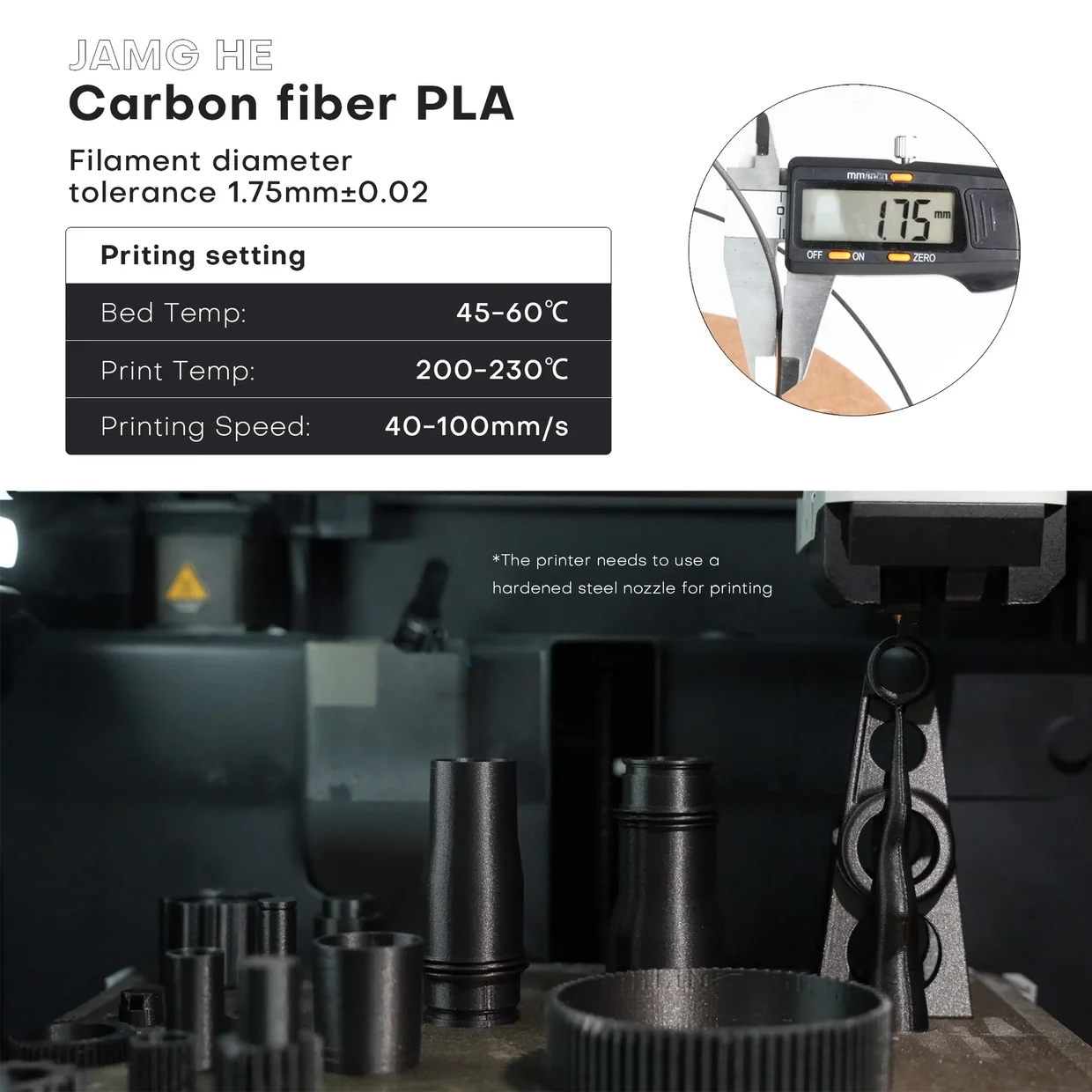 PRINT3DKW (JGH) Carbon Fiber PLA Filament - Image 3